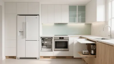 Modern White Kitchen with Wood Accent and Smart Storage