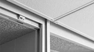 Modern Office Ceiling Panel Installation with Acoustic Tiles