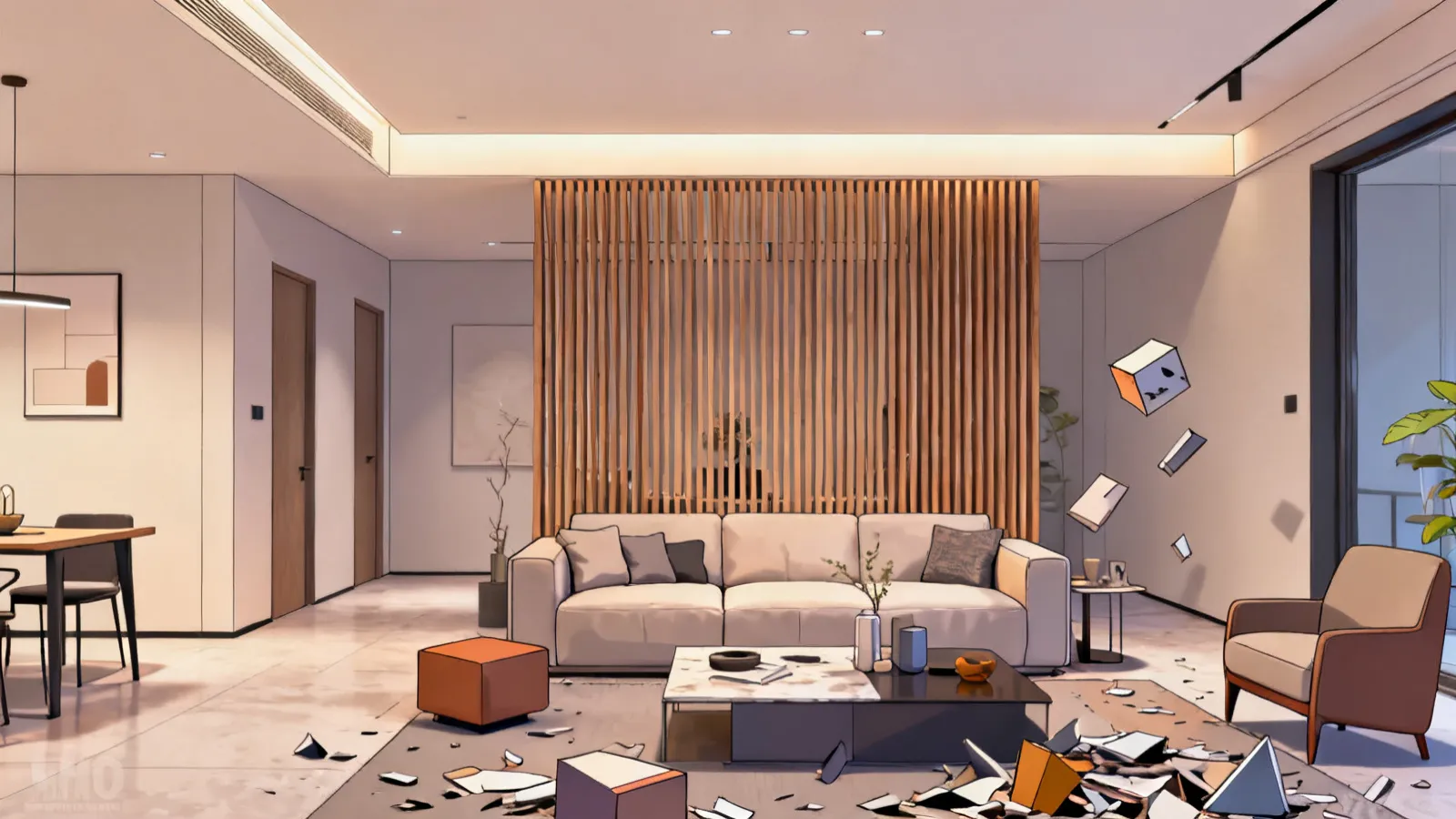 Modern panel wall design adding texture to a living hall