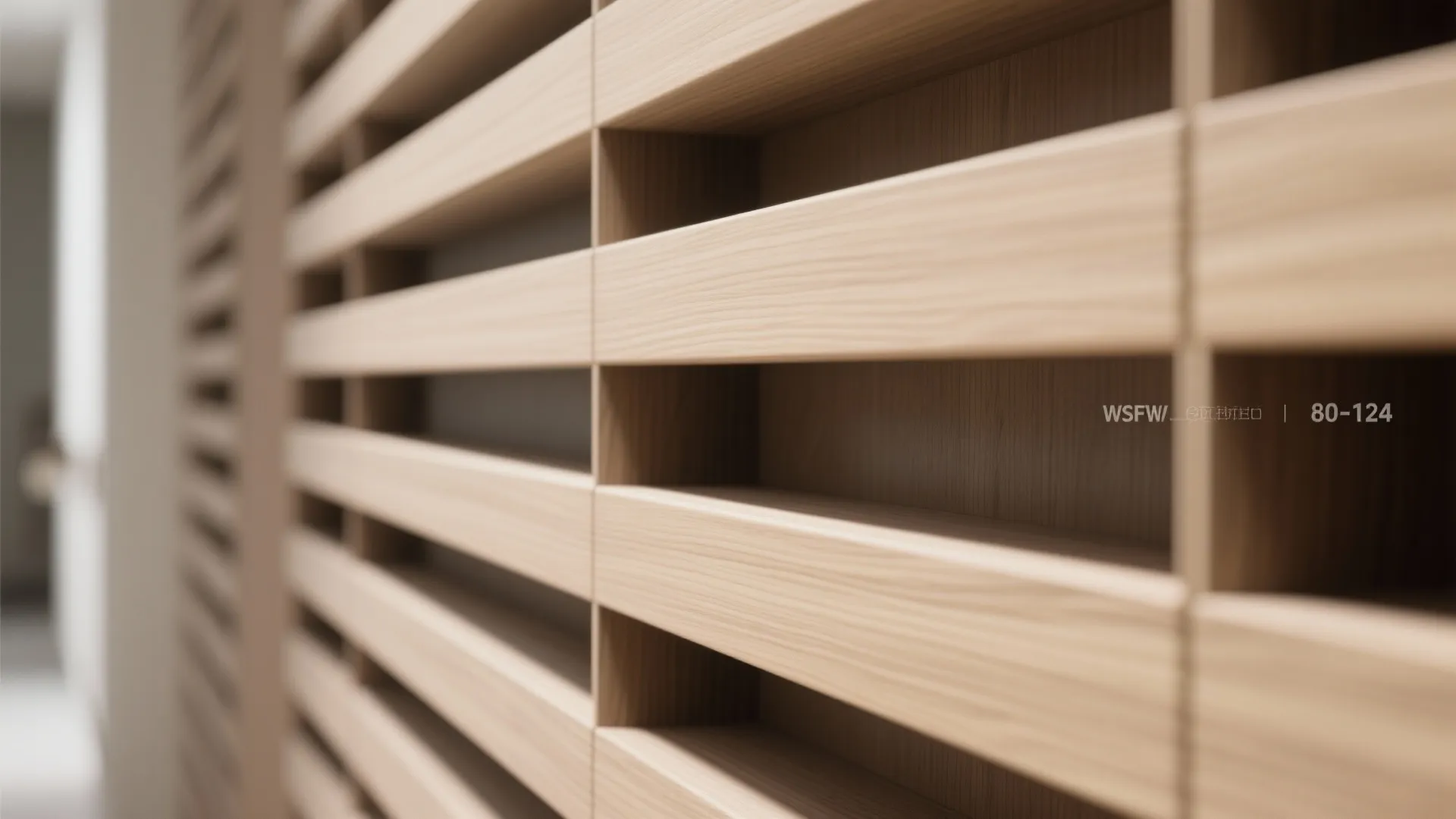Close up view of light wood horizontal wall panel strips creating a modern textured surface