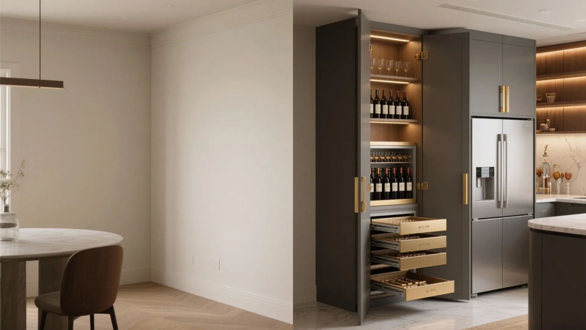 5. Corner pantry cabinet or mini bar solution