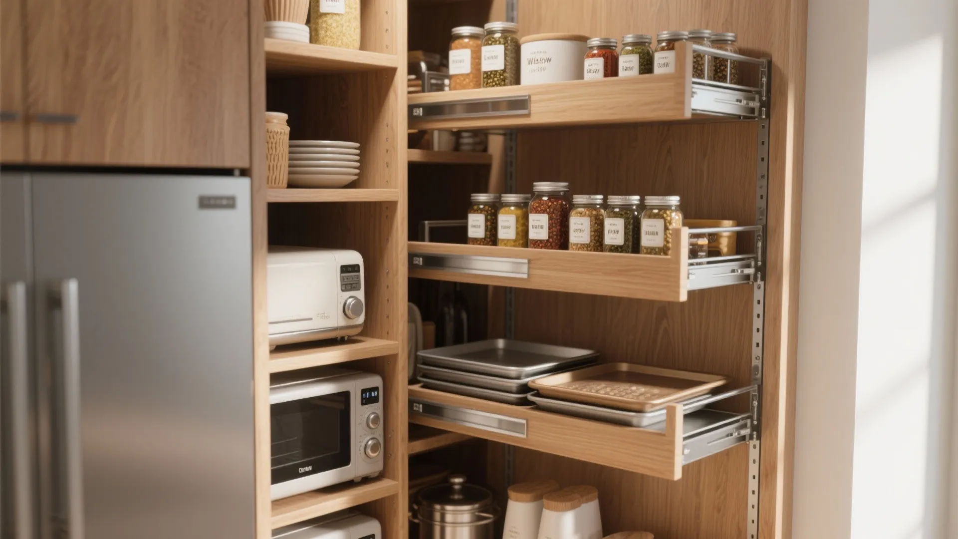1. Tall pantry tower with pull-out shelves