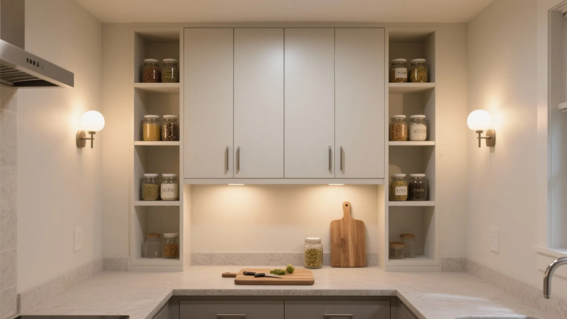 Minimalist Pantry Wall with 4 Side Wall Light