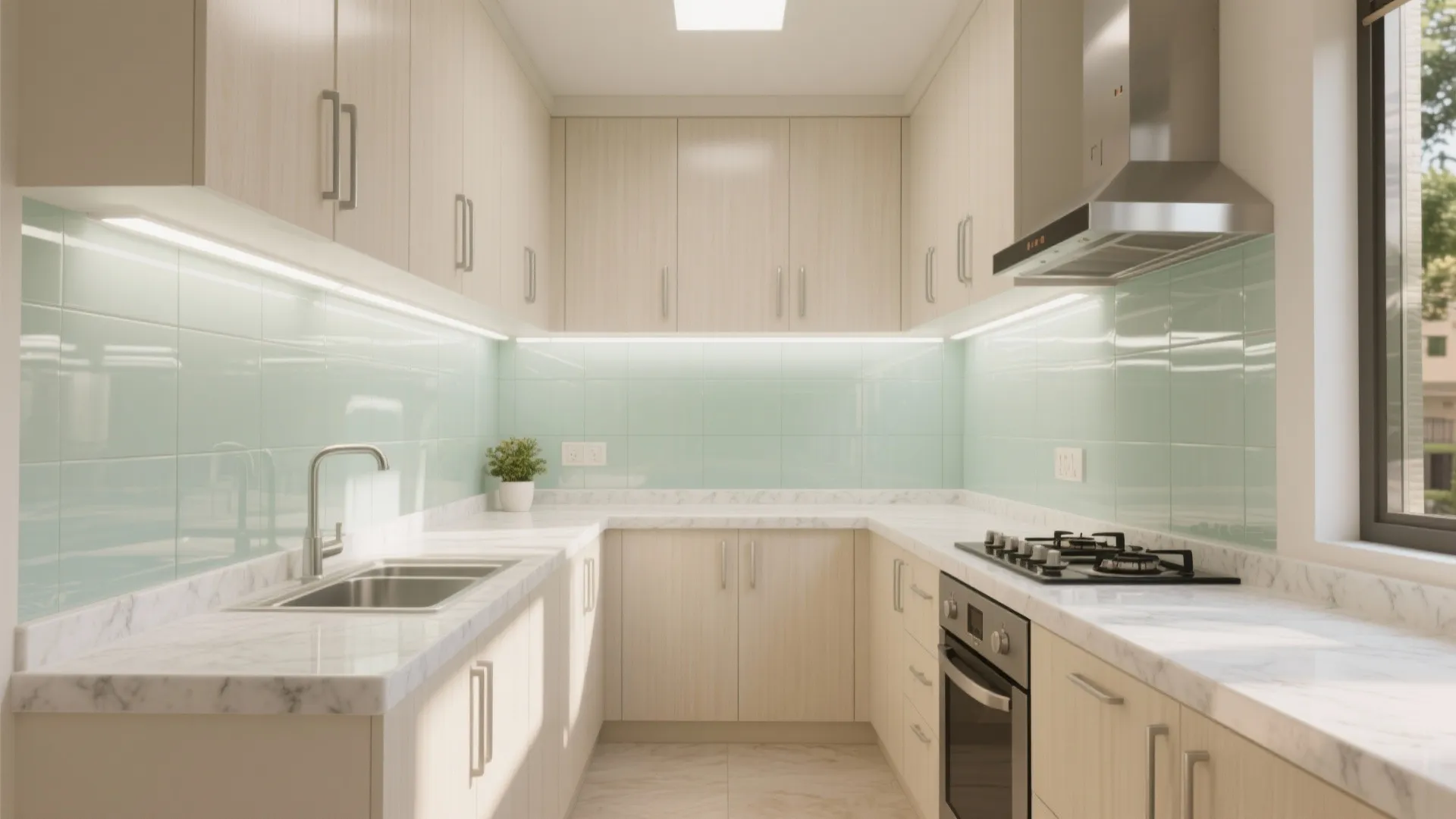 1) A light, lean kitchen with a transparent twist