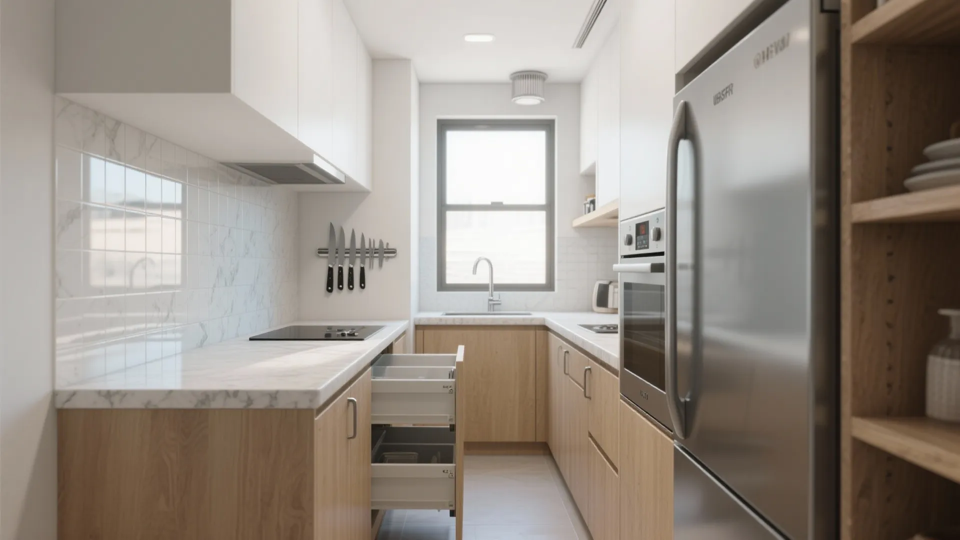 1) Minimal kitchen, maximum function