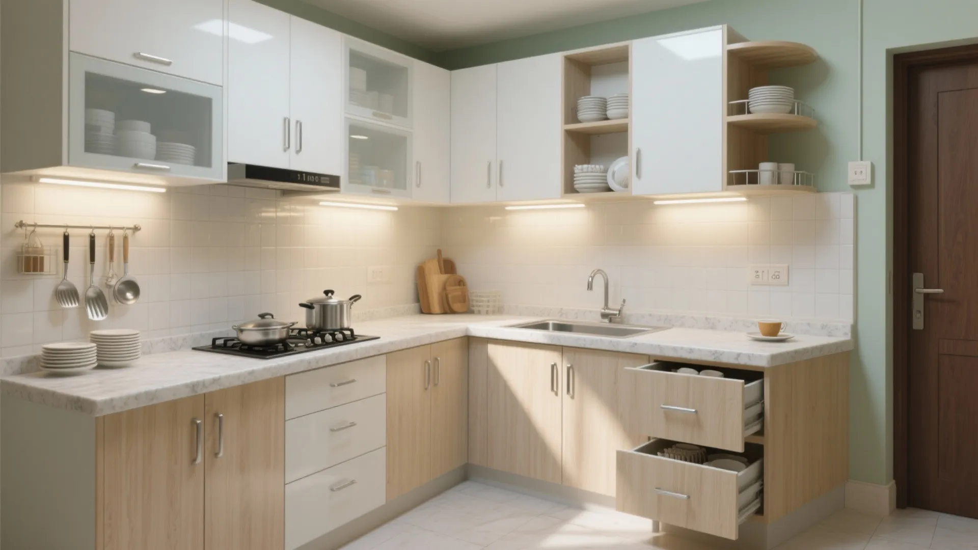 L-Shaped Modular Kitchen That Works Hard