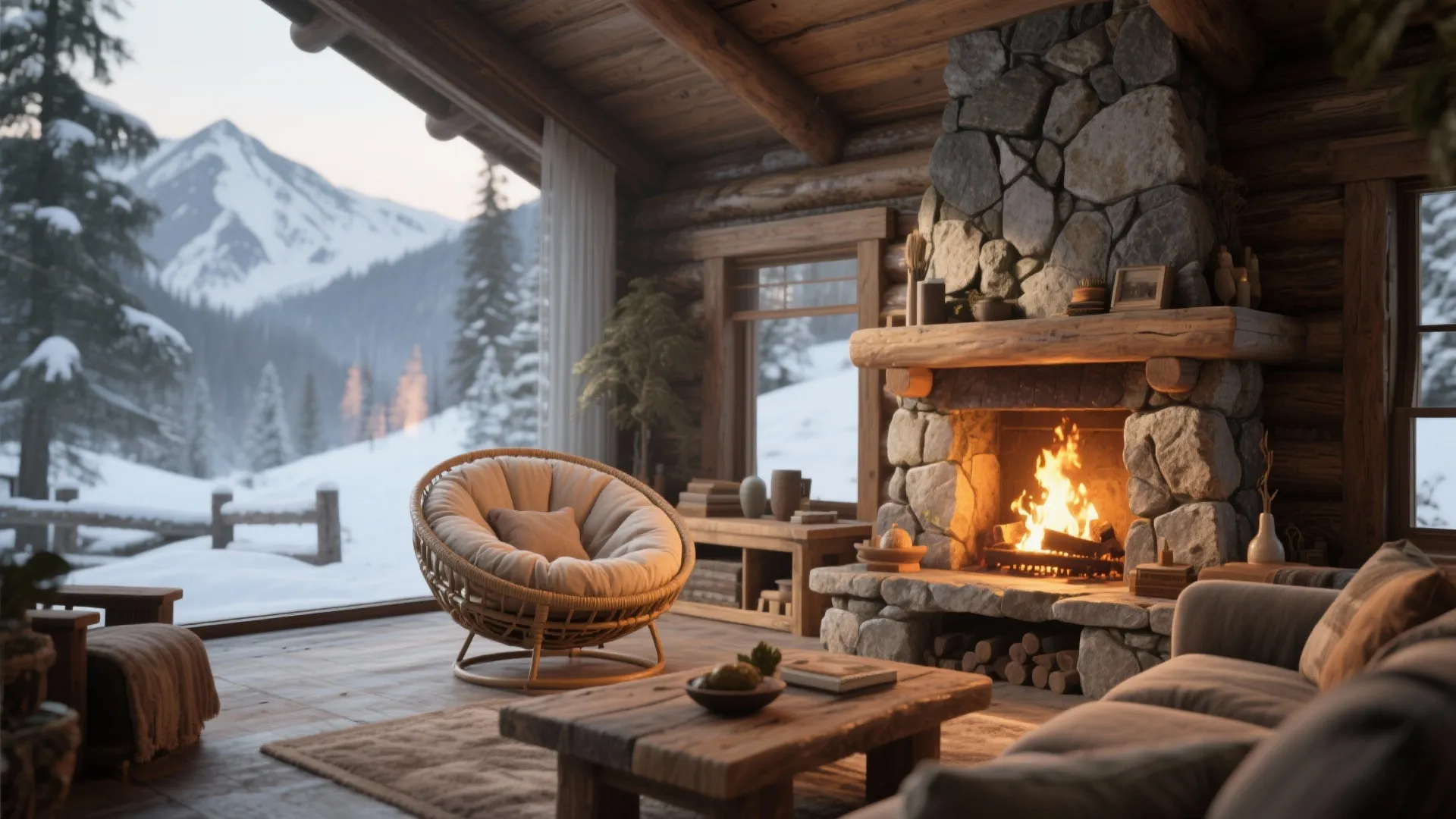 5. Papasan by the Fireplace