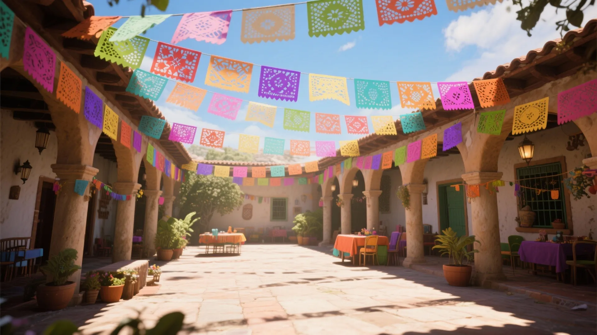 3. Festive Papel Picado Canopies