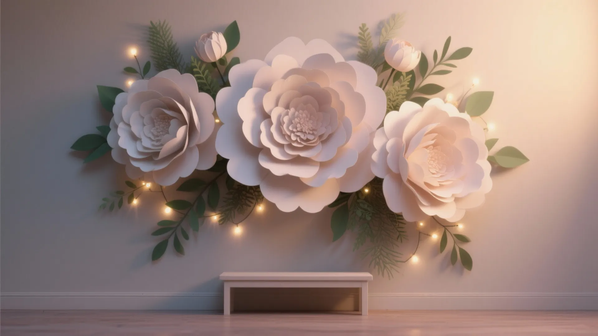 Floral Paper Blooms and Greenery Feature