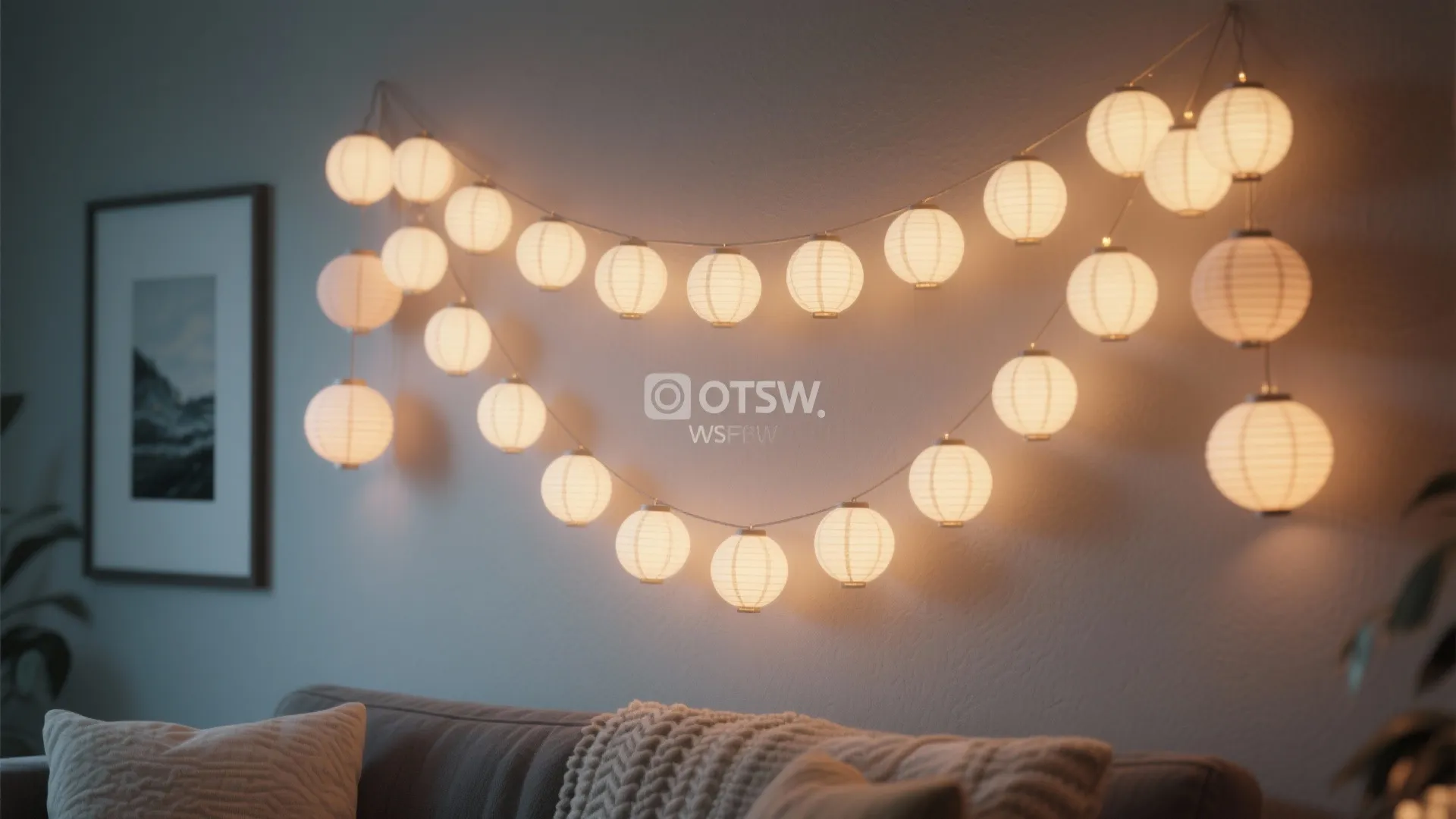 3. Paper Lantern Garland on Accent Wall