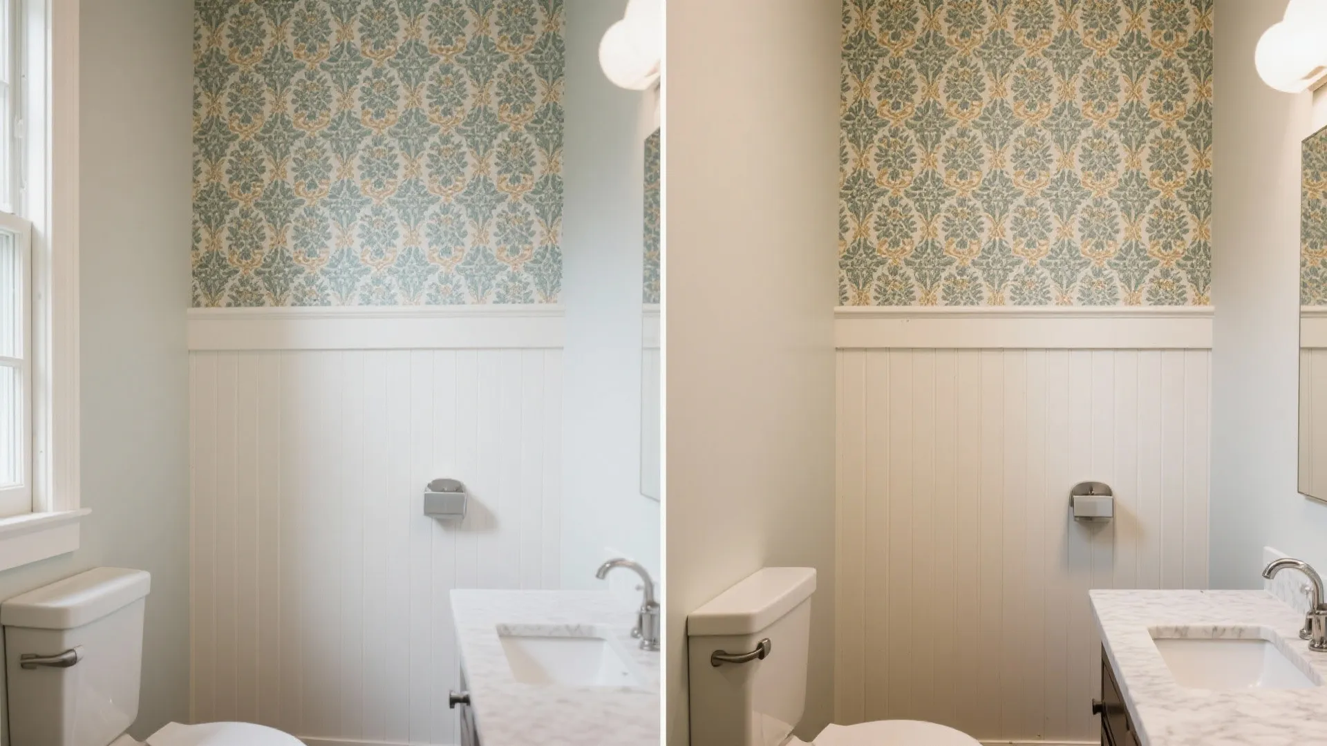 Bold Wallpaper Up Top, Wainscot Below
