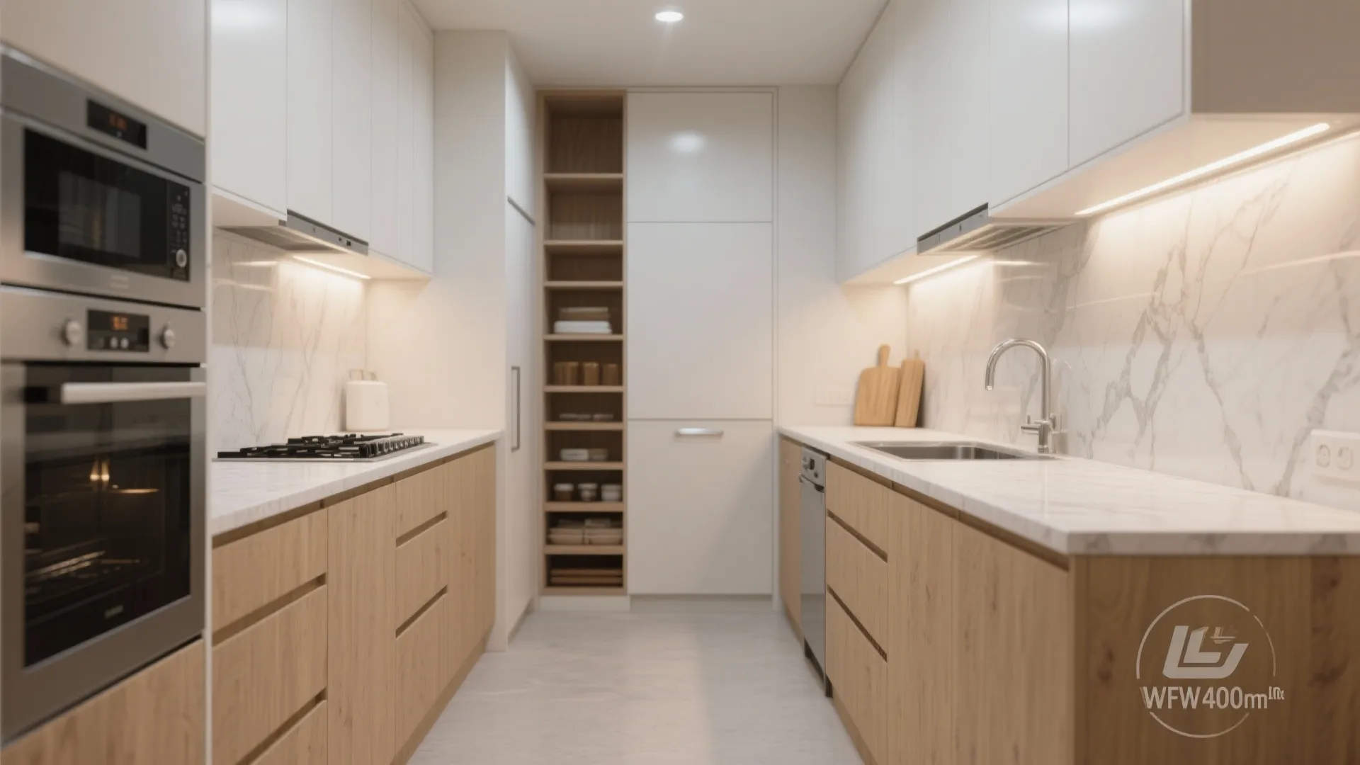 Space-Savvy Kitchen: Parallel or L-Shape with Tall Pantry