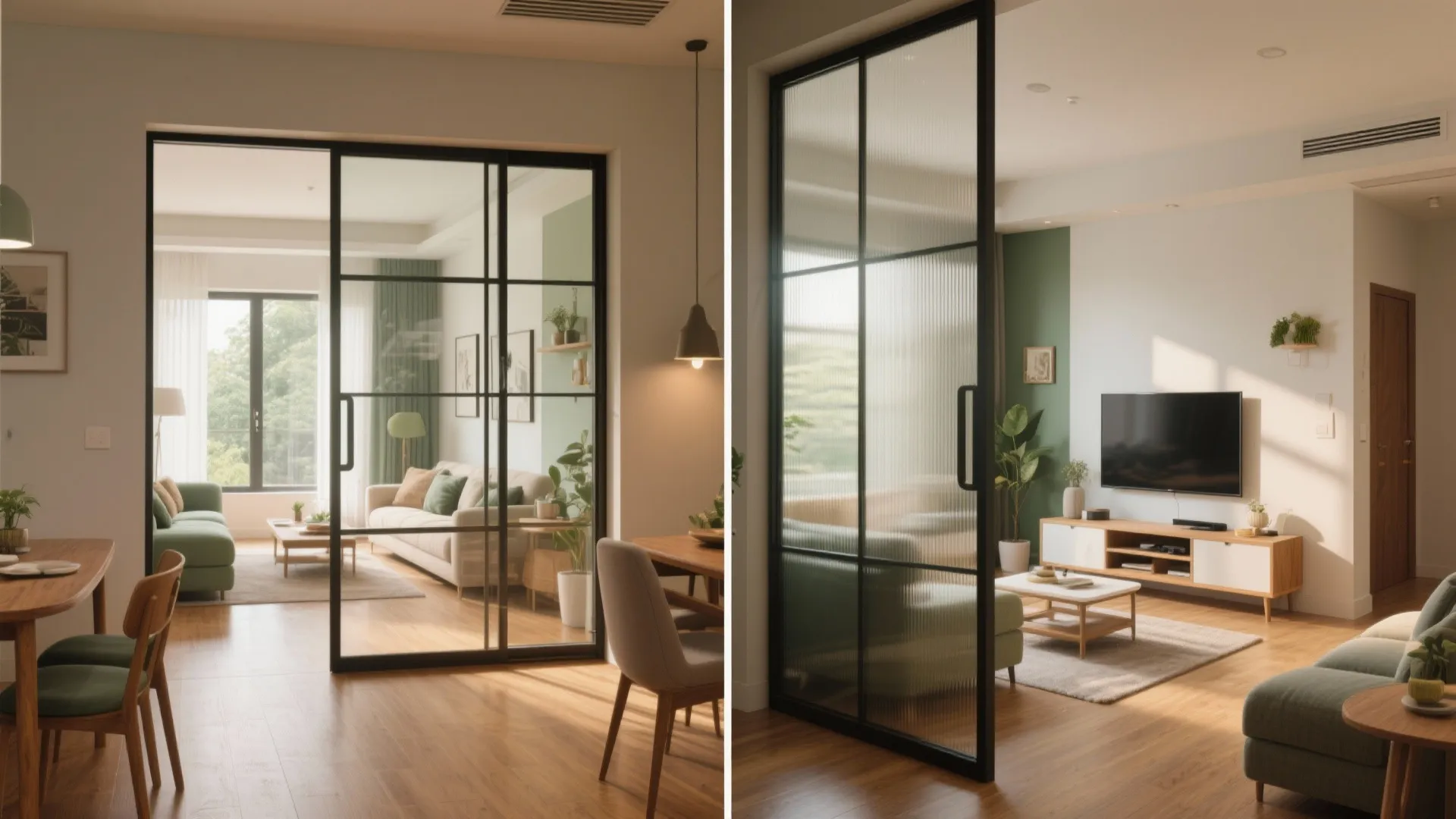 Flexible open-plan living with sliding partitions