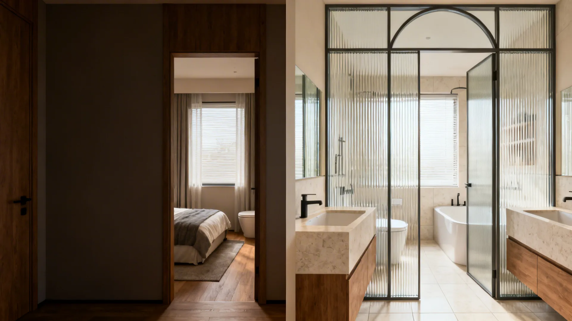 Glass partition for a brighter attached bath