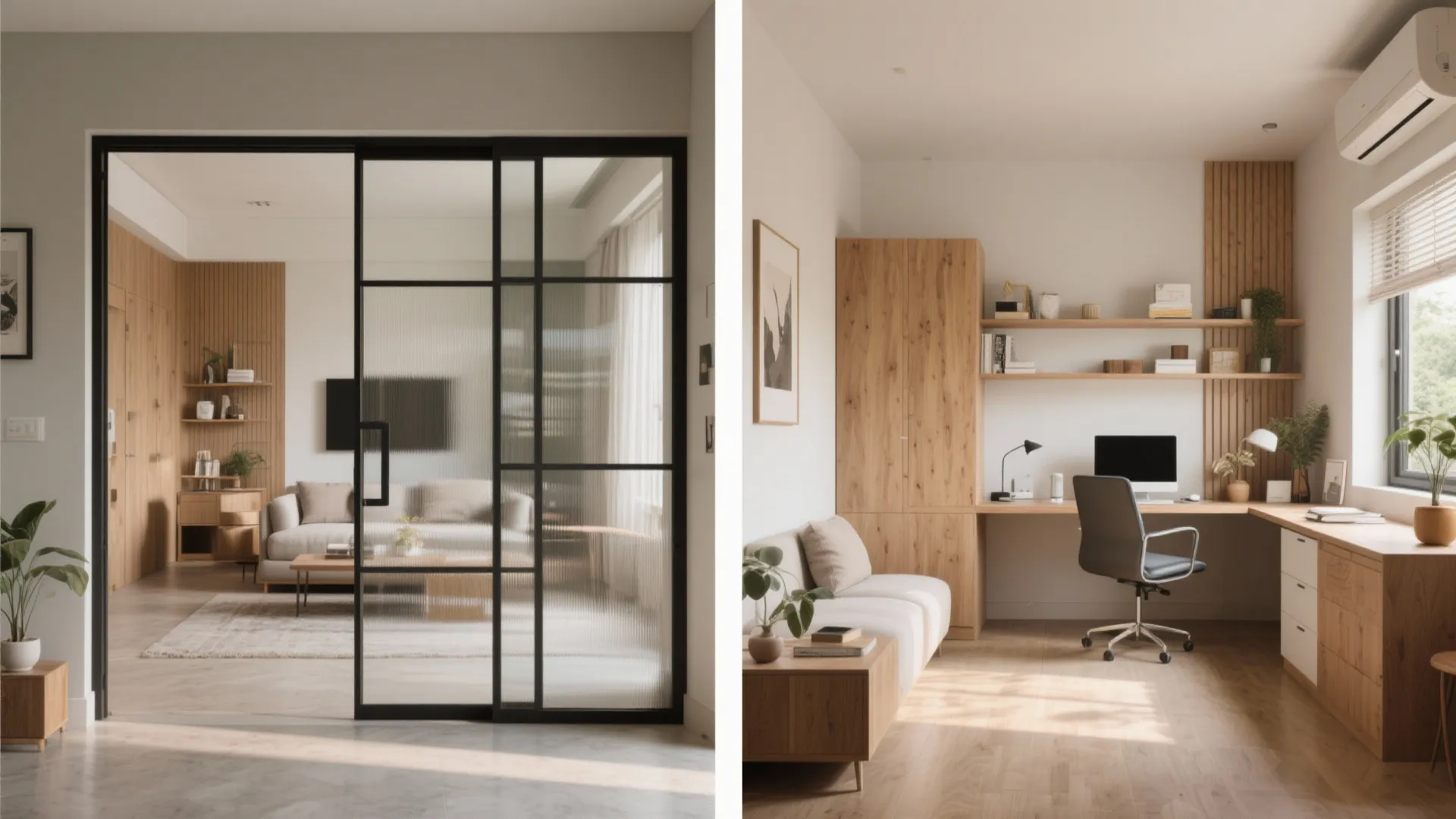 Sliding partitions to zone work, sleep, and guests