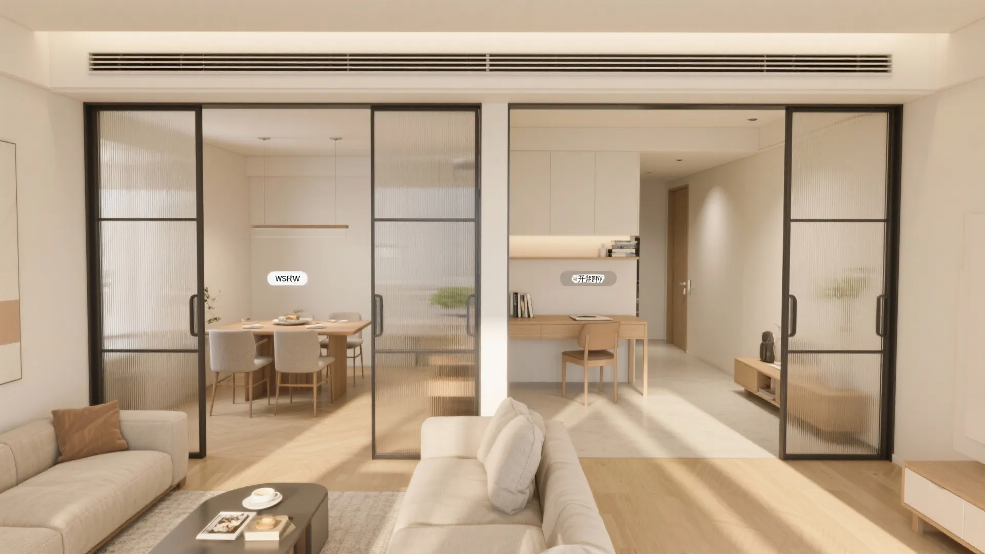 Flexible Living-Dining With Sliding Partitions
