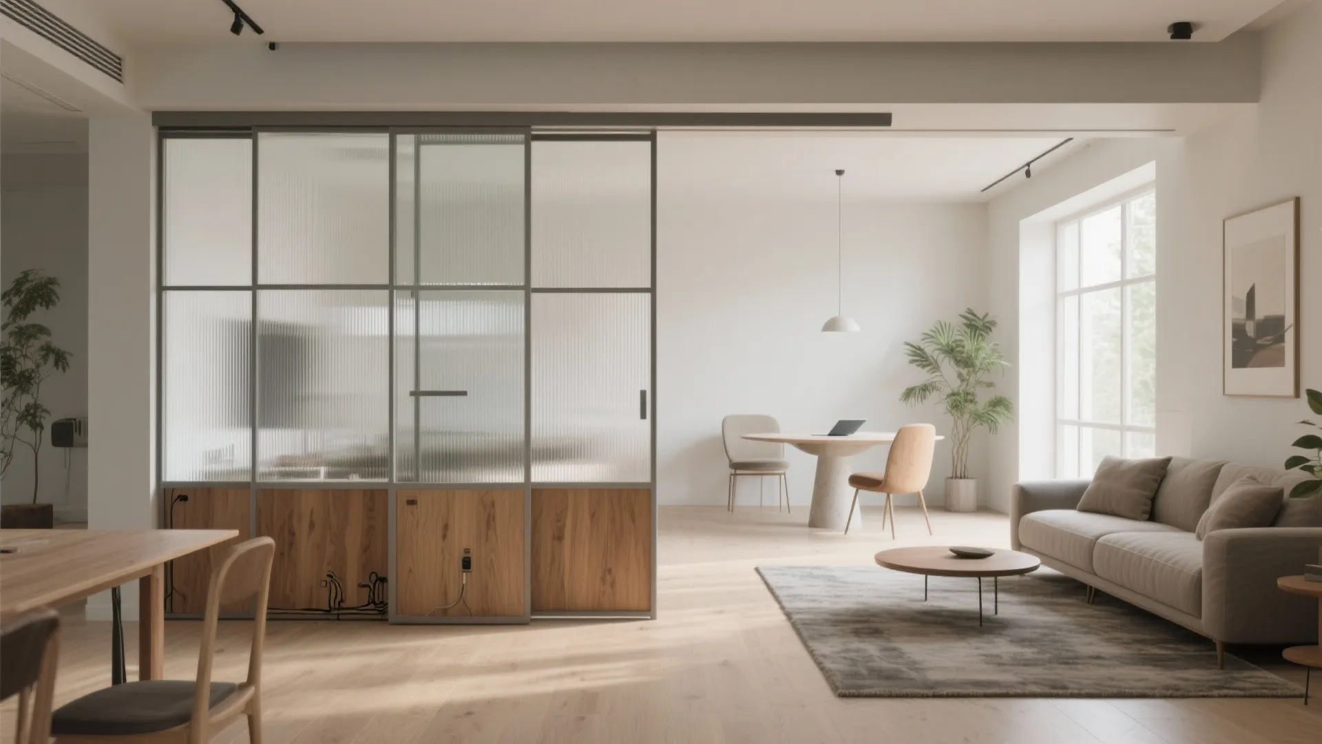 Sliding partition living-dining that flexes with your day