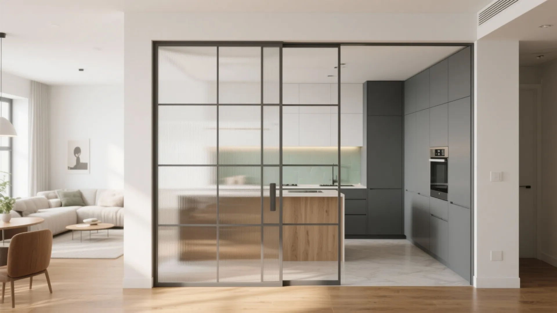 Idea 2: Slim-Framed Glass Partitions for Zoning