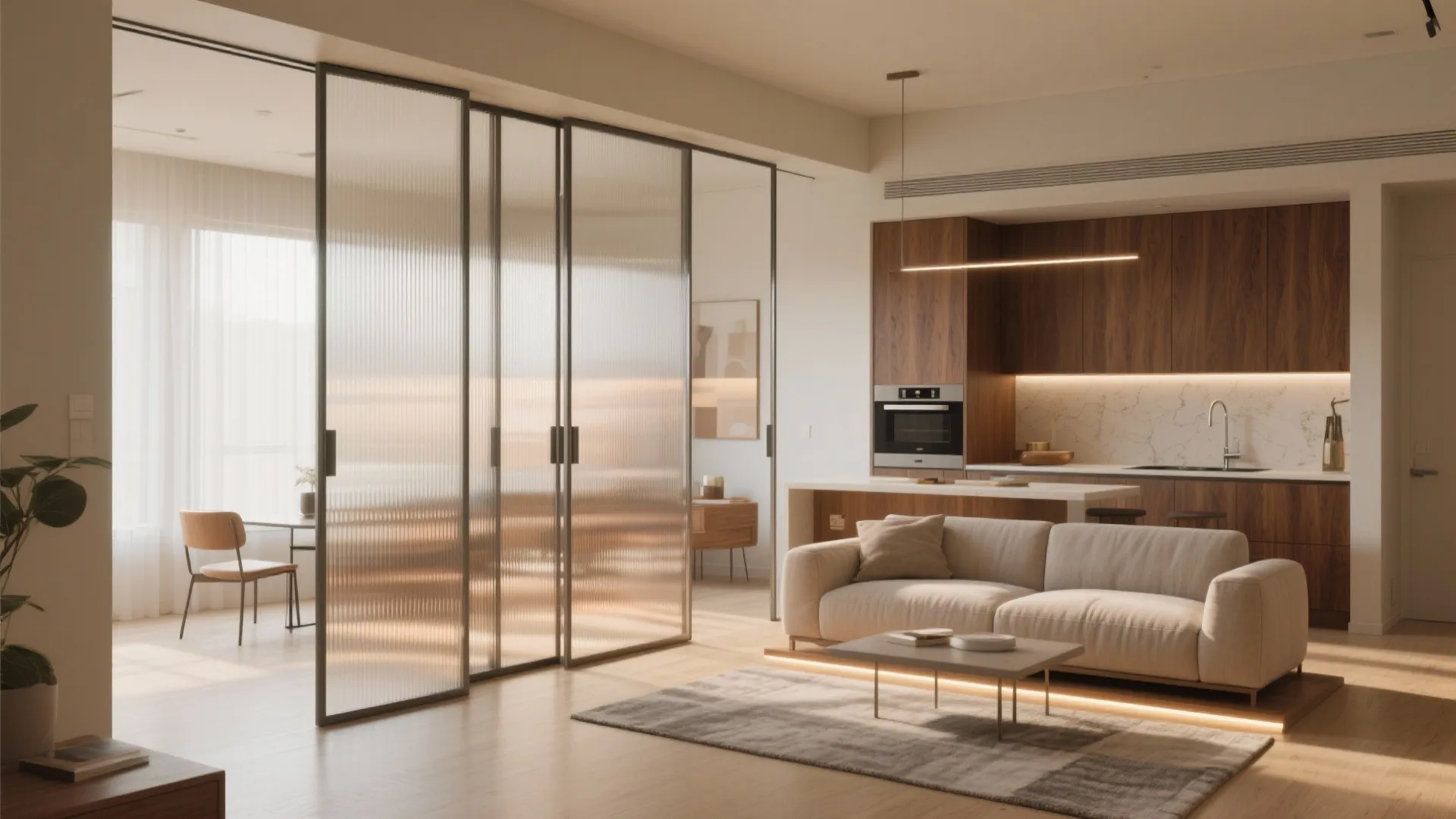 Open-Plan Living with Sliding Glass Partitions