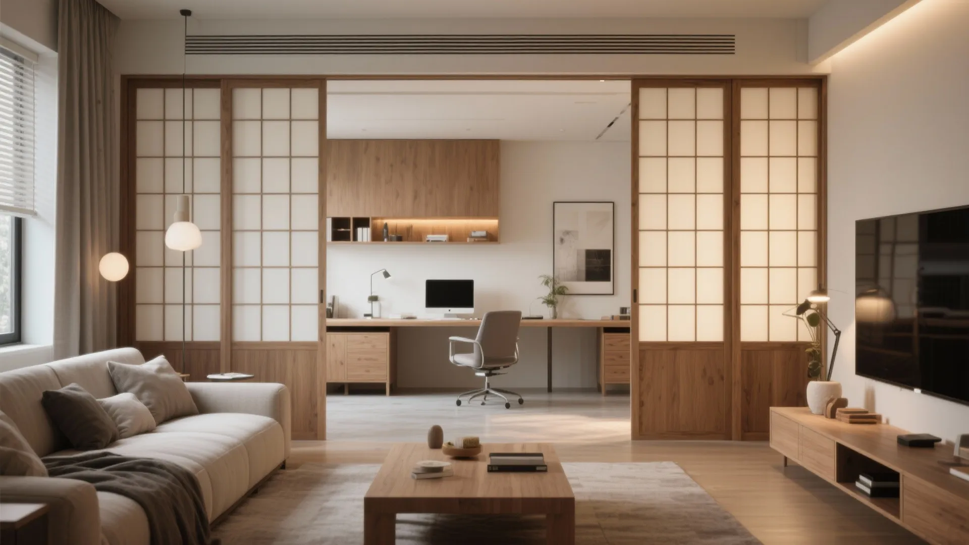 Partitioned Desk with Sliding Screens