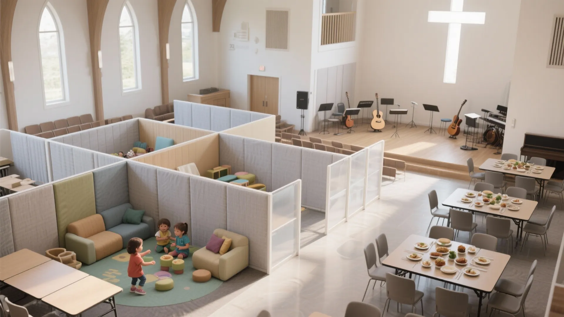 3. Partitioned zones for quiet and busy moments