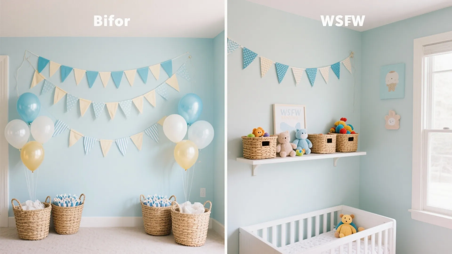 Reusable Decor Kit: Fabric Bunting, Wooden Name Sign, and Storage Bins