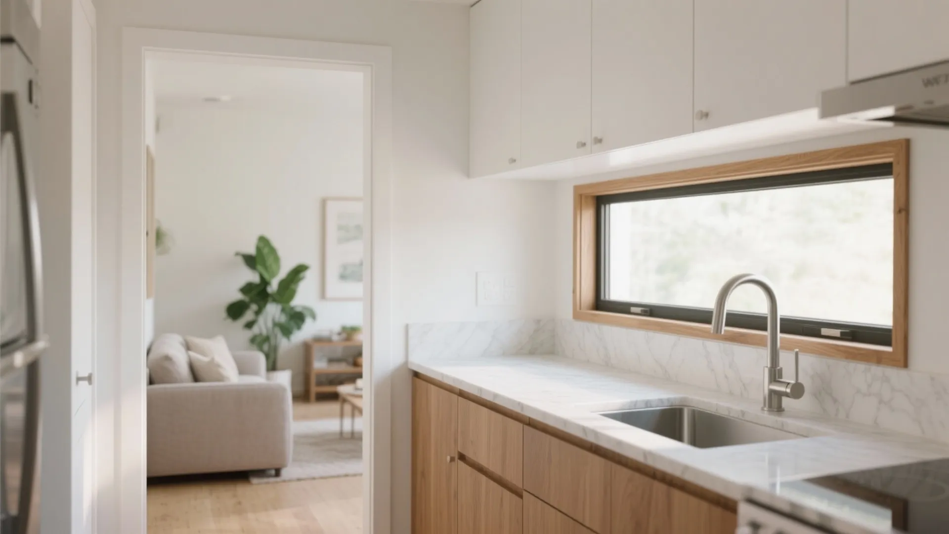 Minimalist Pass-Through Between Kitchen and Living