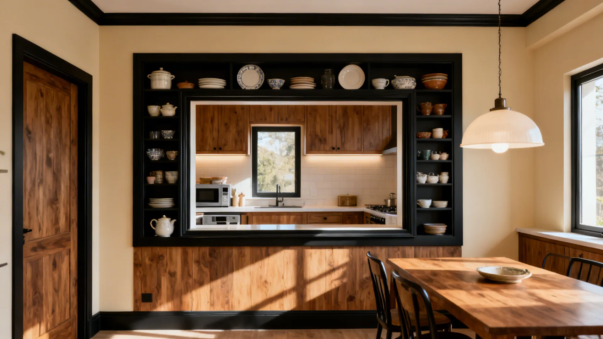 5) Island-Back Crockery Wall with Pass-Through Window