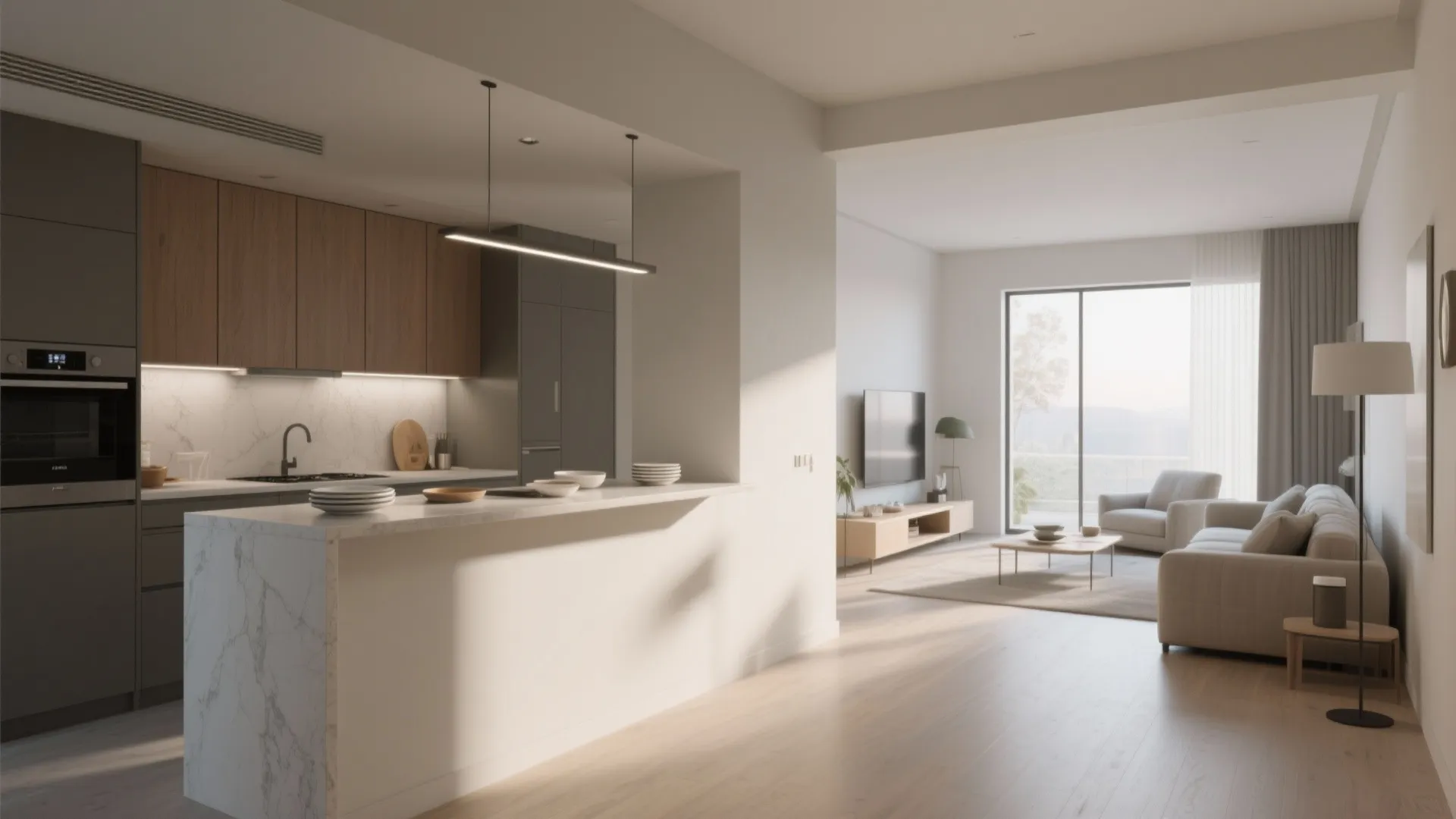 1. Open up sightlines with a half wall or pass-through