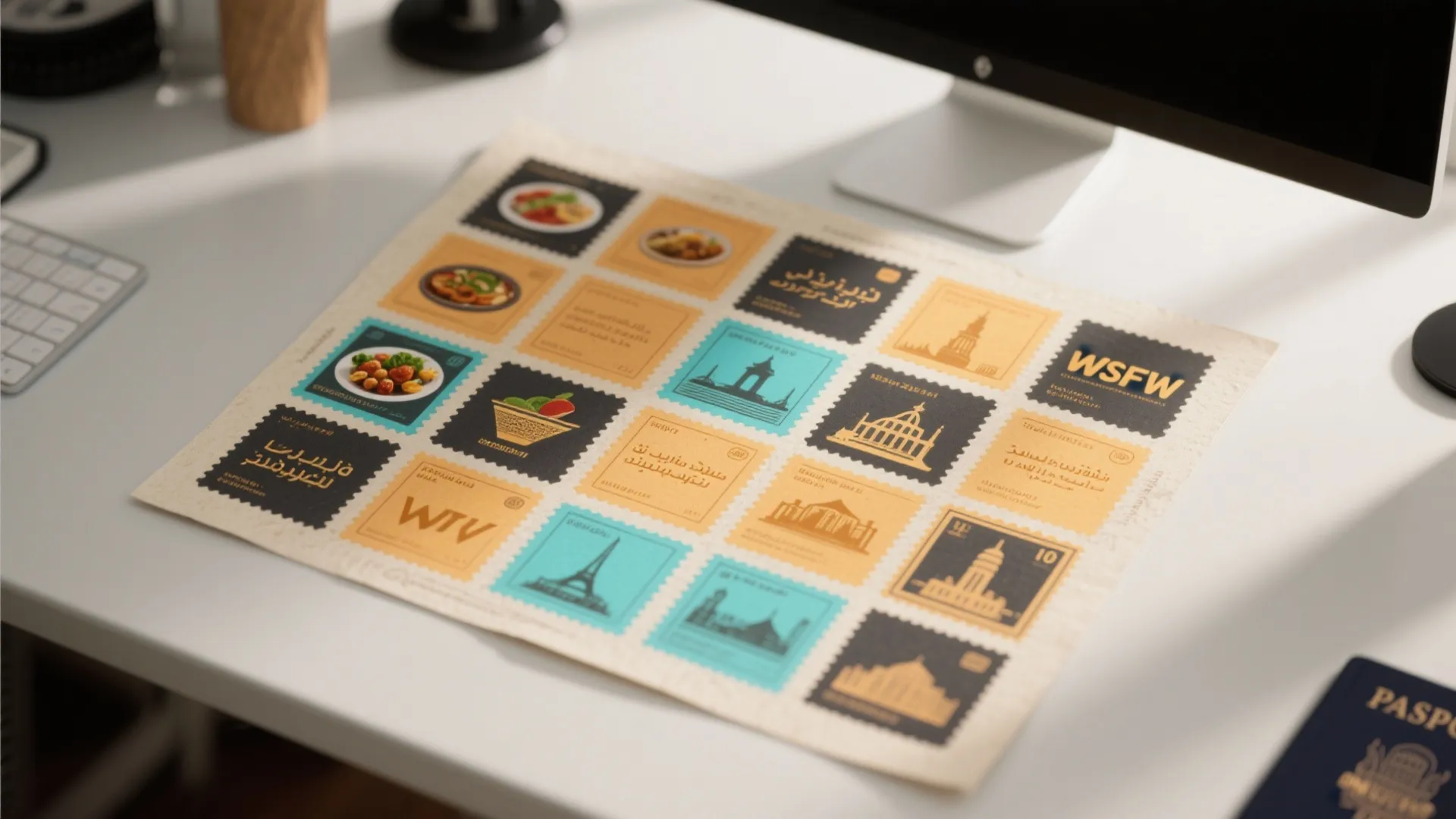 Passport-Stamp Grid Aesthetic