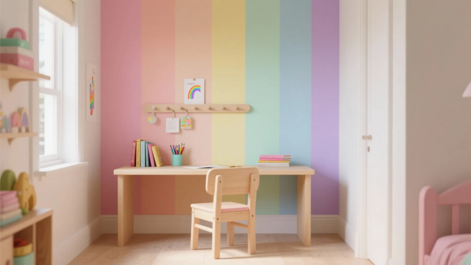 Pastel Rainbow Accent Wall (Stripes, Blocks, or Ombré)
