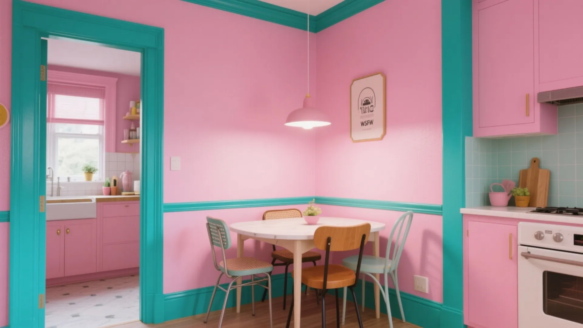 5. Pastel Accent Wall with Bold Trim