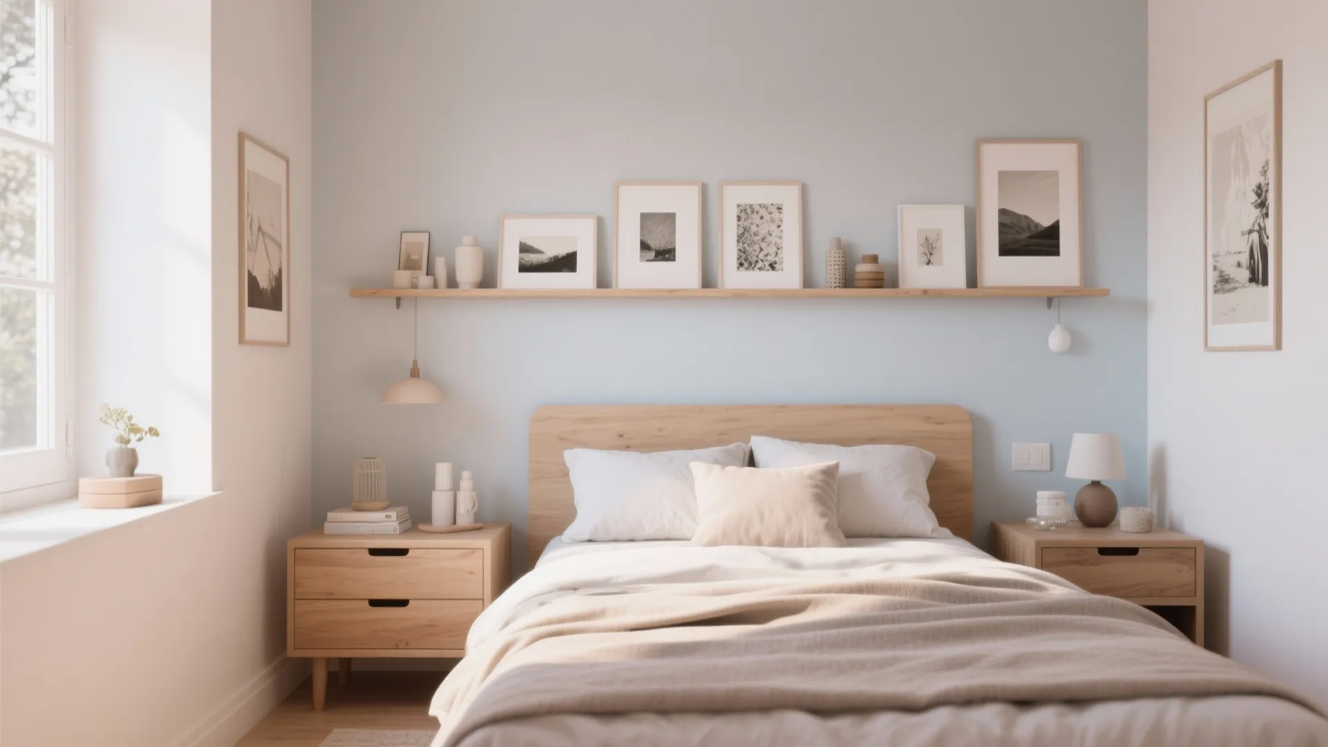 3. Pastel Accent Wall with Gallery Rail