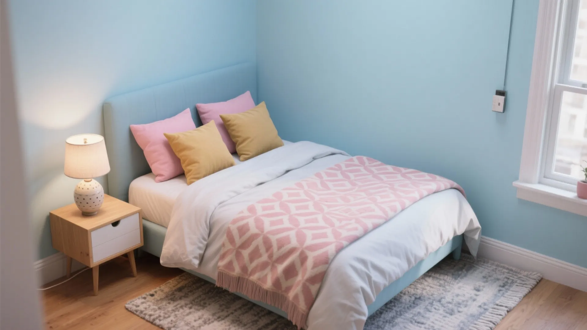 4. Pastel Blue with Blush or Mustard Accents