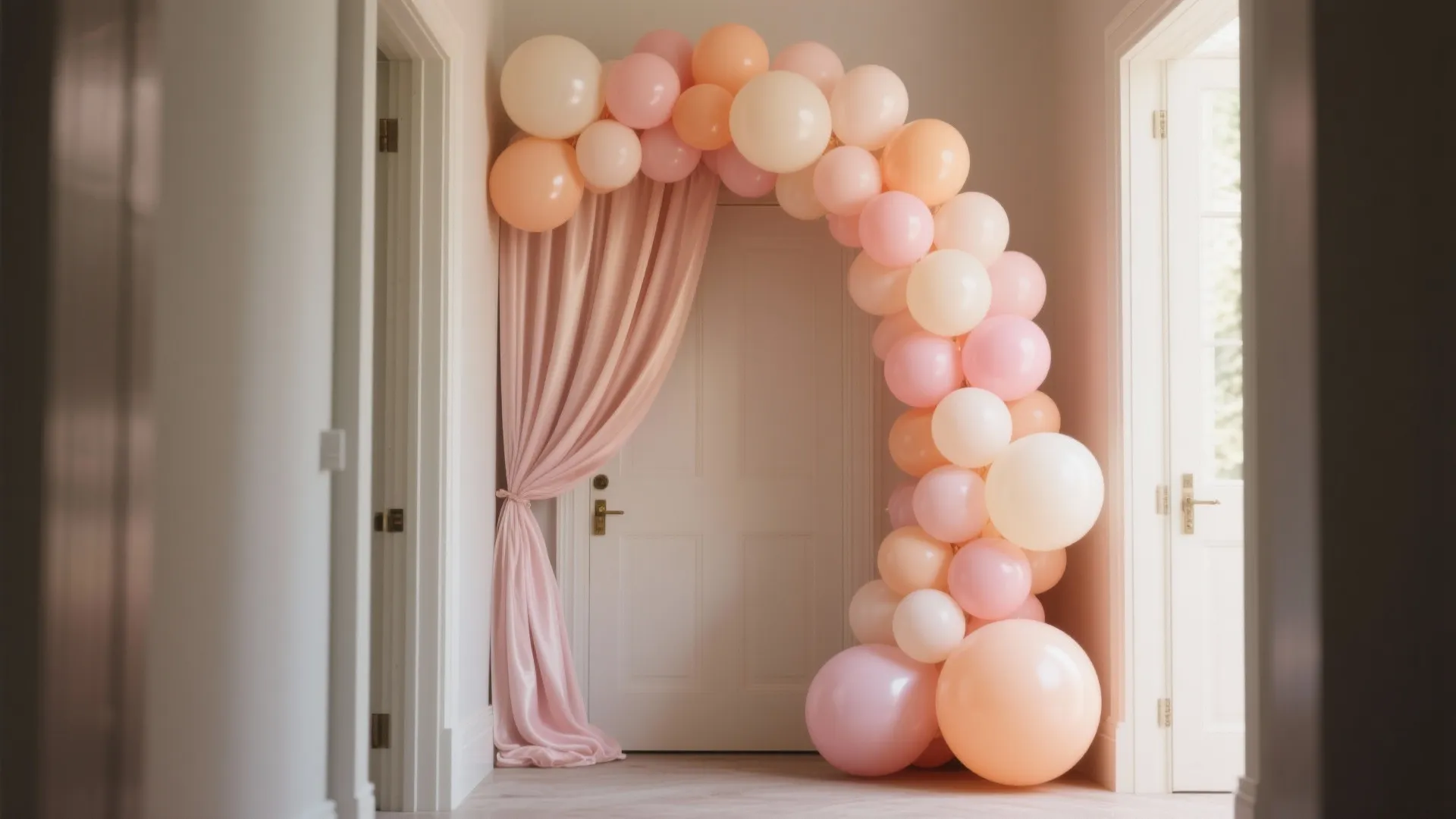 Organic Pastel Balloon Arch + Backdrop Layering