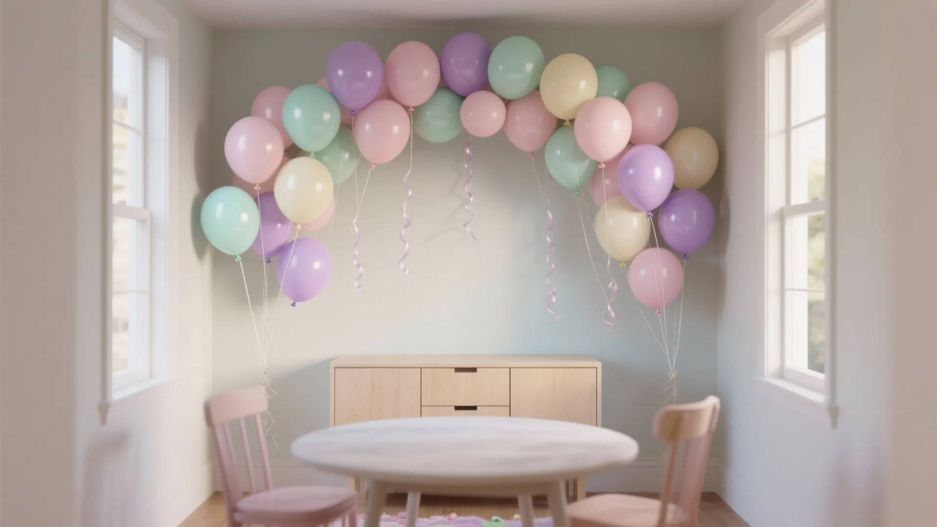 Soft Pastel Balloon Arch + Gentle Streamers