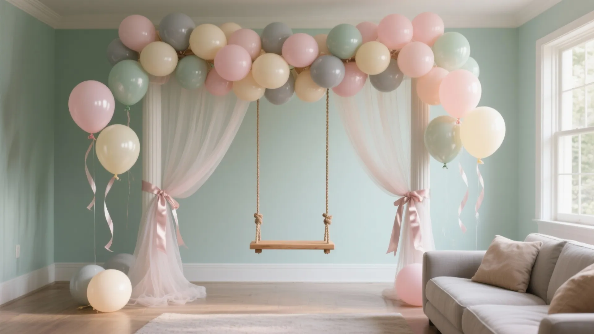Gender-Neutral Pastel Balloon Swing