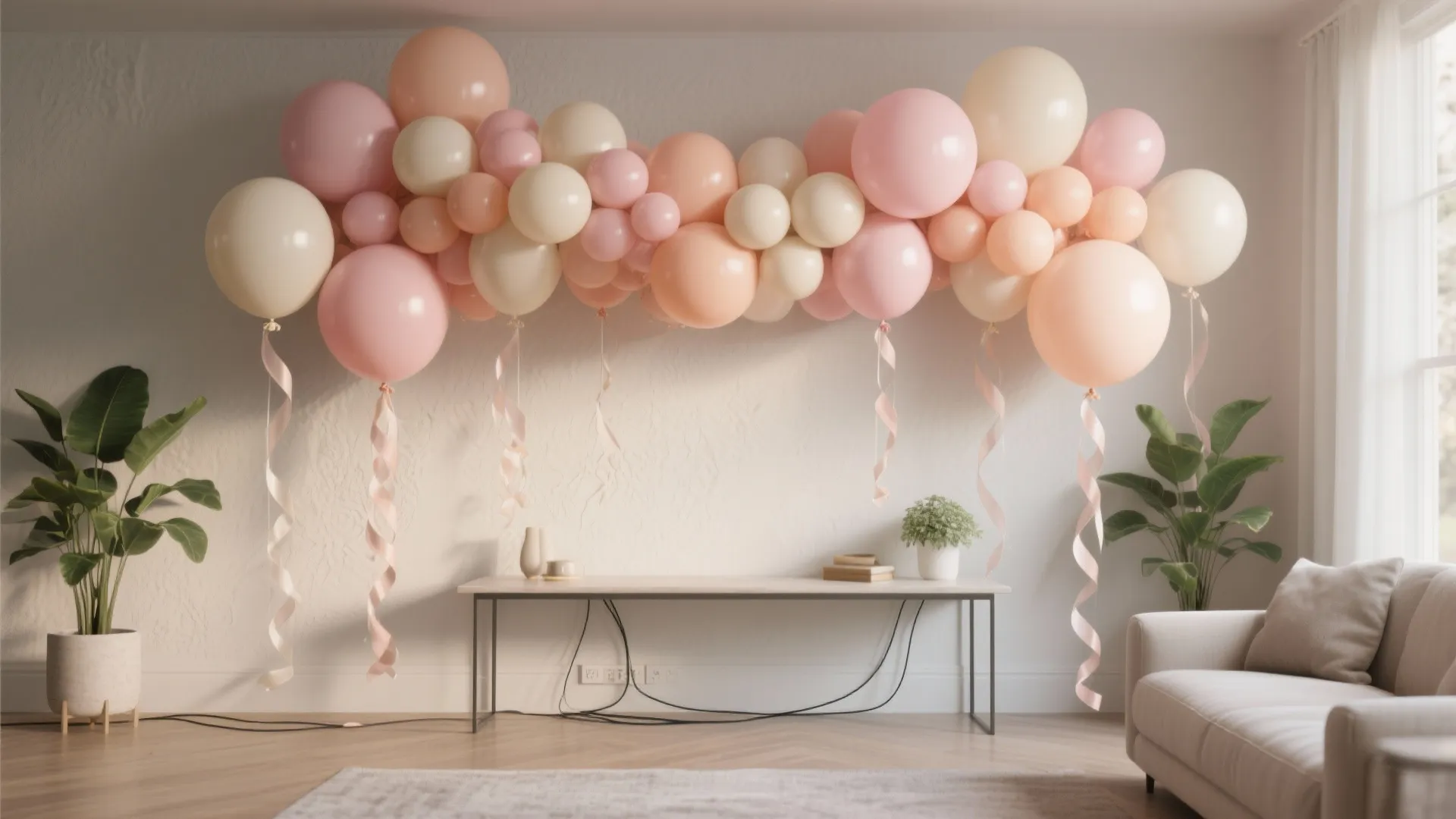 Pastel Layered Balloon Garland + Fabric Ribbons