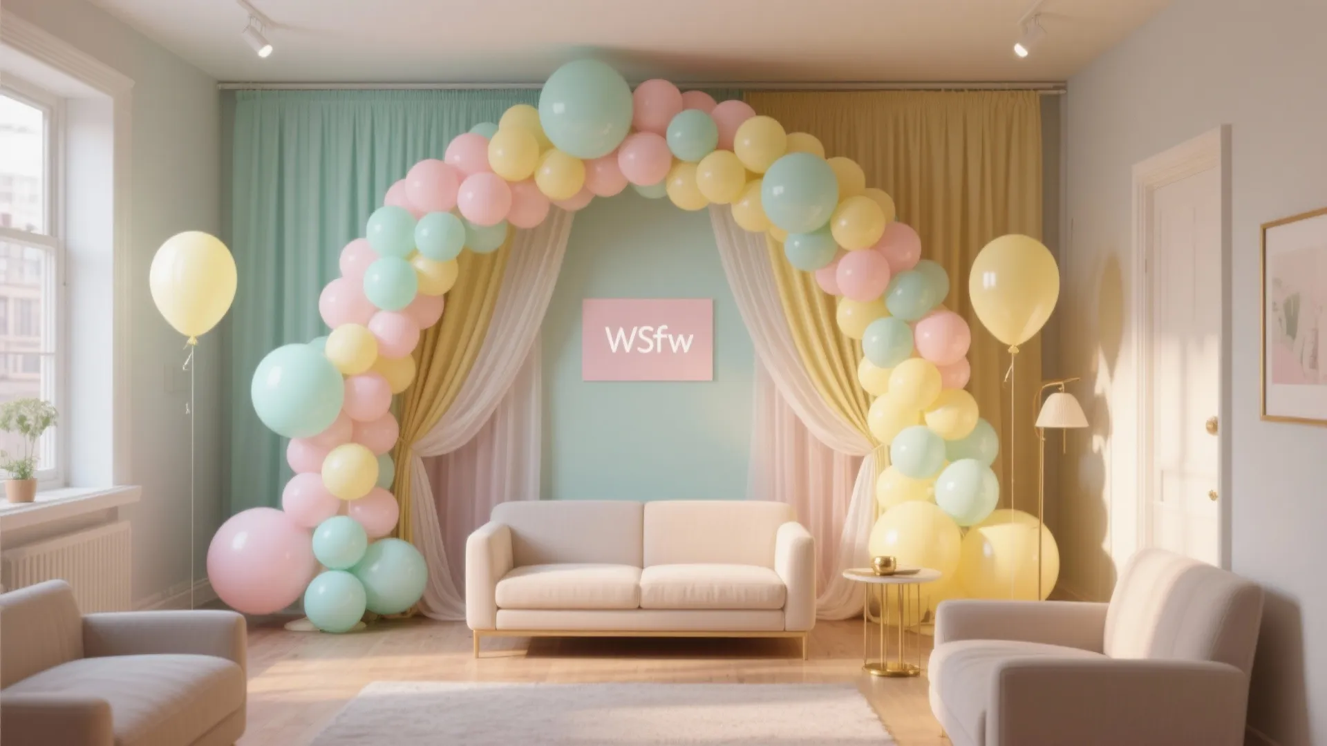 Pastel Balloons with Soft Drapes