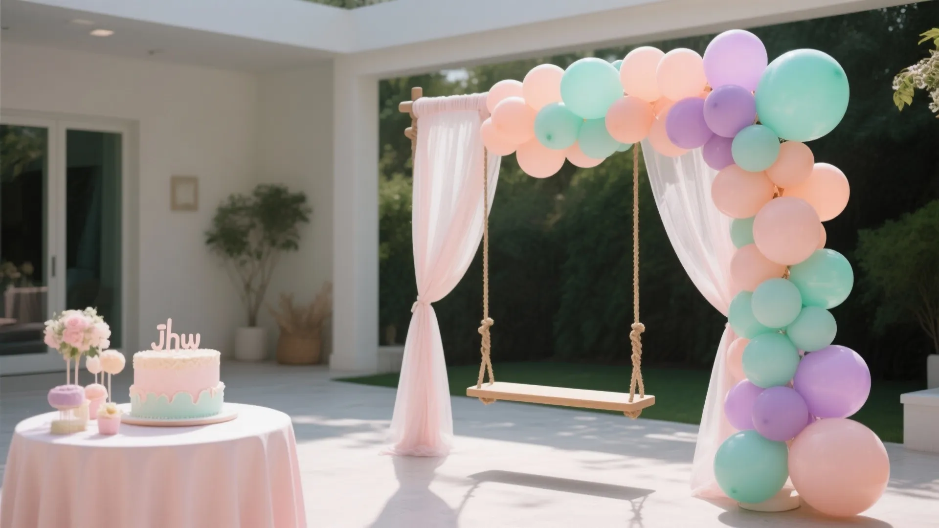 Pastel balloons with fabric drape