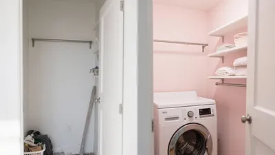 Before & After: Laundry Closet Makeover with Pink Walls & Smart Storage