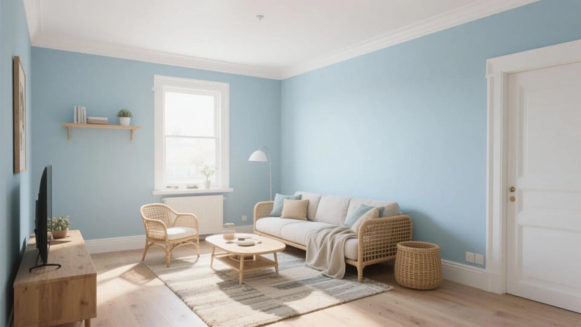 [Section: Inspiration 5] Pastel Blue + Warm White: Airy, Rental-Friendly, Small-Space Approved