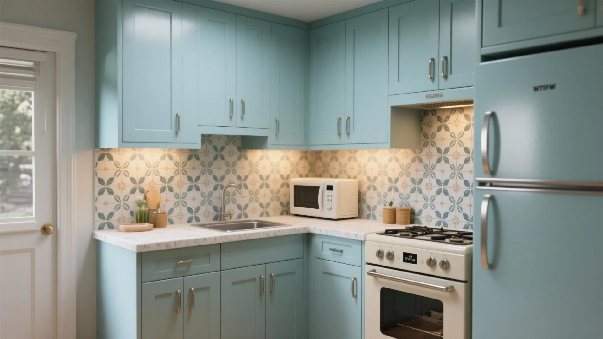 5. Matte Pastel Blue for Compact Kitchens