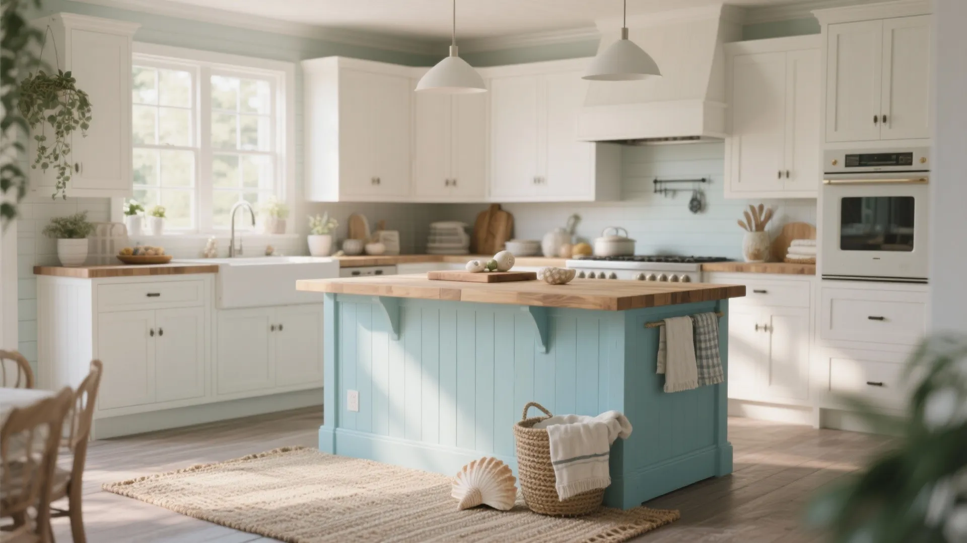 4. Pastel blue island for coastal charm