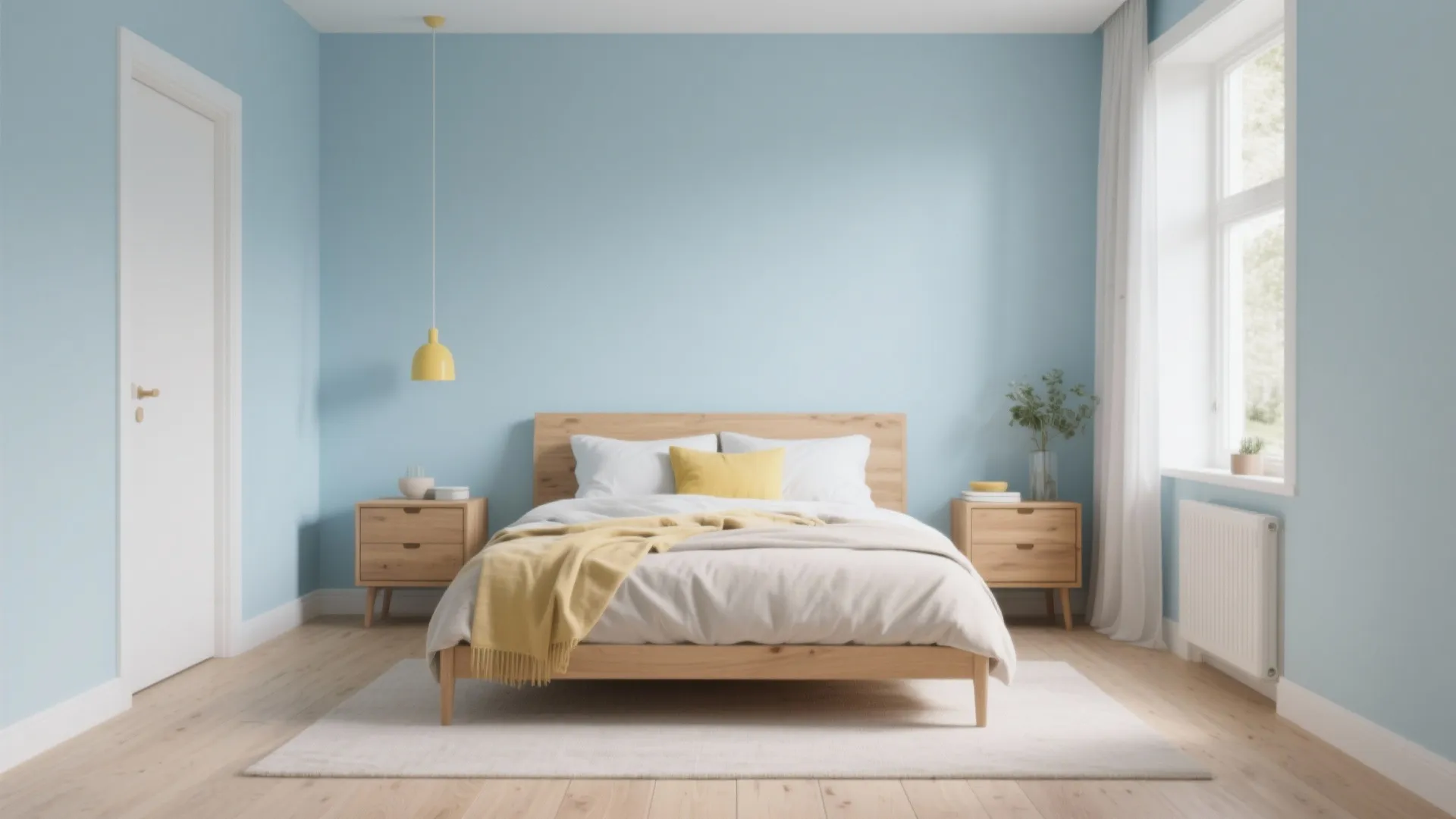 4. Pastel Mix: Powder Blue, Lemon, and Warm Wood