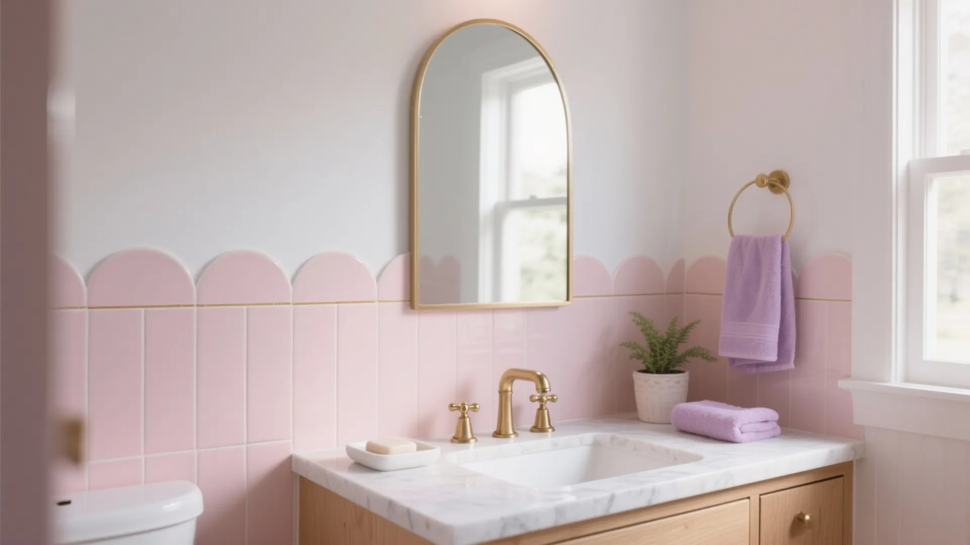 Soft Pastels, Playful Tiles, and Warm Brass