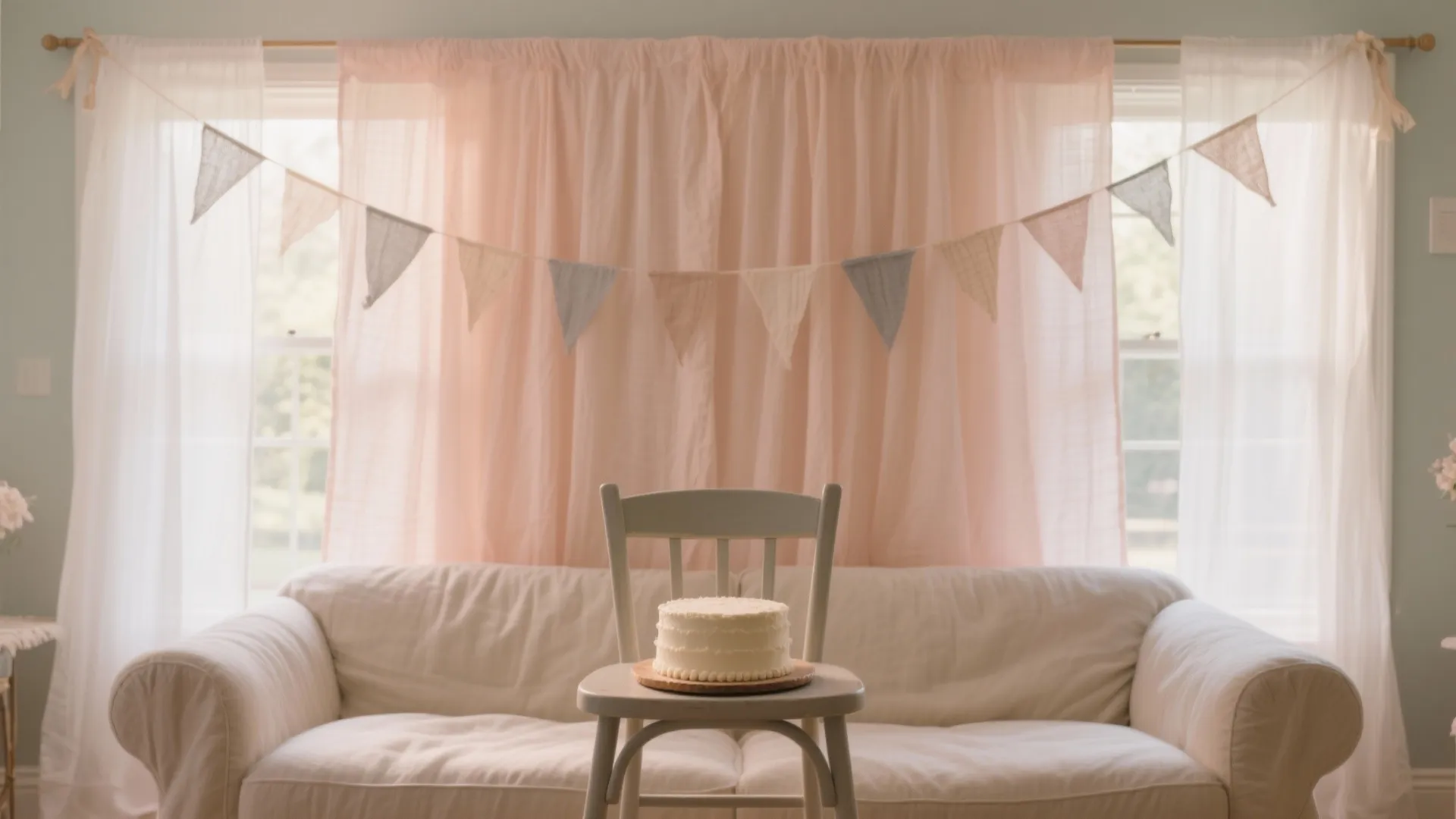 Soft pastel backdrop & fabric bunting