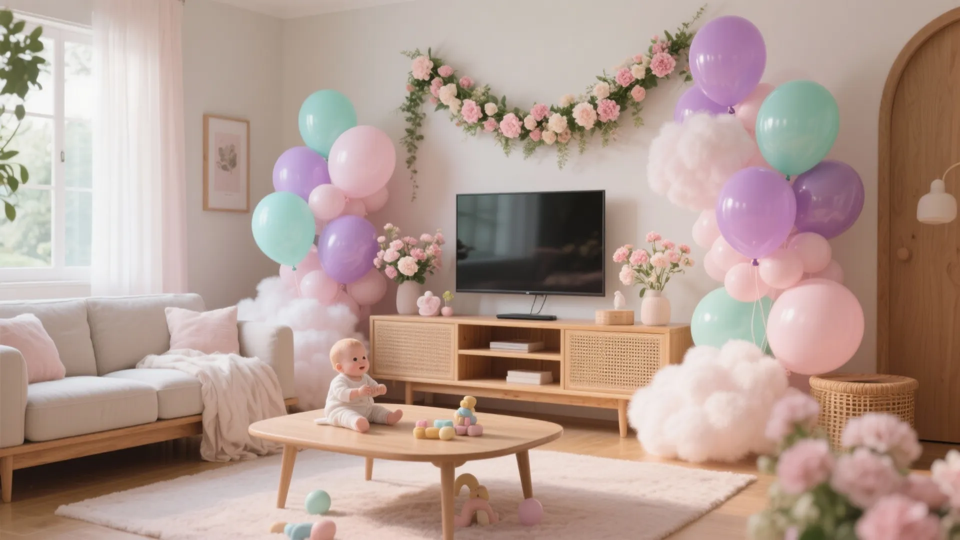 Pastel Cloud Garden (Soft Florals + Dreamy Balloons)