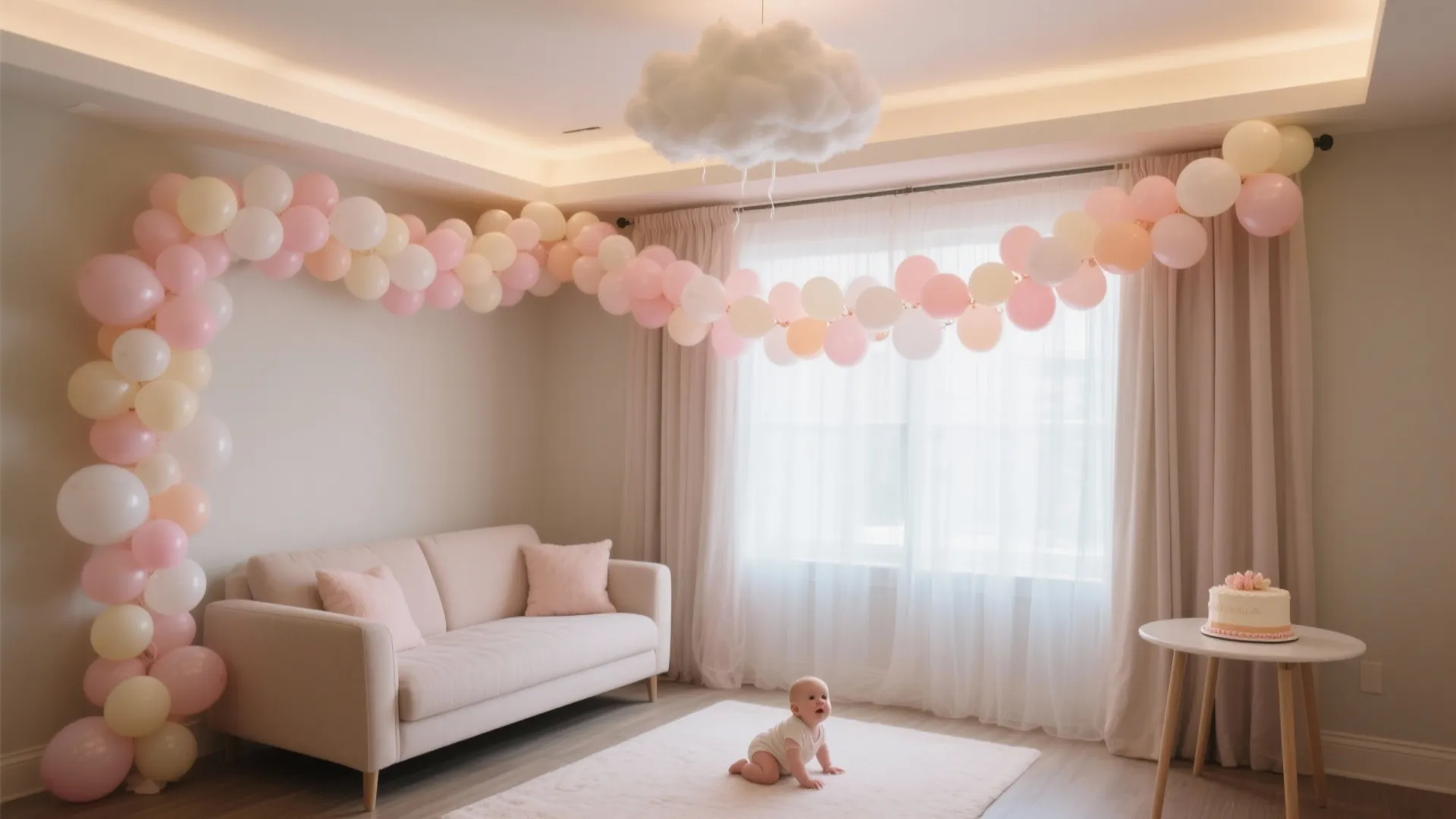 Pastel Balloon Garland + Fabric Cloud Ceiling