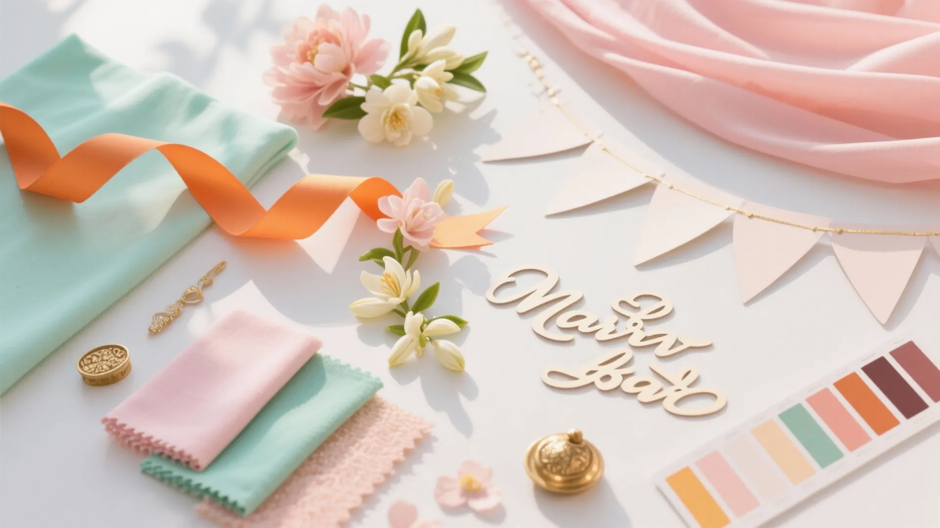 2) Pastel Floral Backdrop + Marathi Name Banner